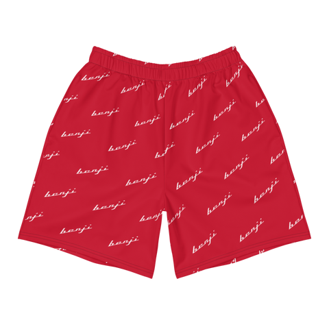 "Benji Stacked" Red (White Logo) Mens Shorts