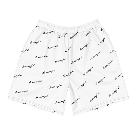 "Benji Stacked" White (Black Logo) Men's Shorts