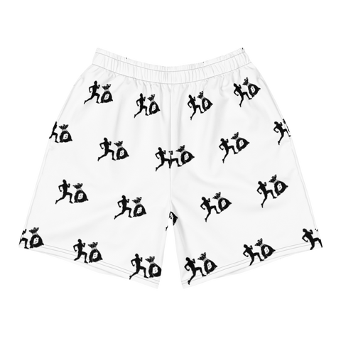 "Run it up stacked" White (Black logo) Benji Athletic Long Shorts