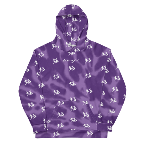 "Run It Up Stacked Benji" Purple Tie Dye (White logo) Hoodie