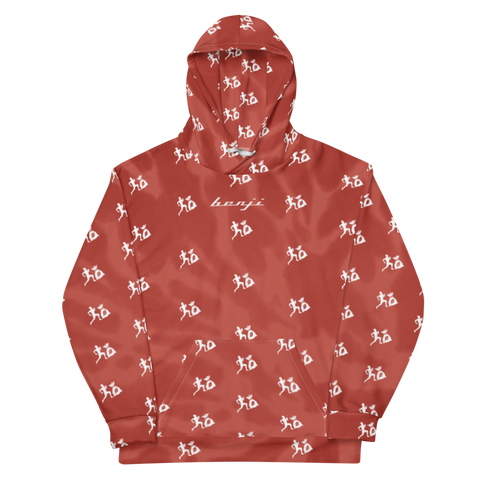 "Run It Up Stacked Benji" Red Tie Dye (White logo) Hoodie