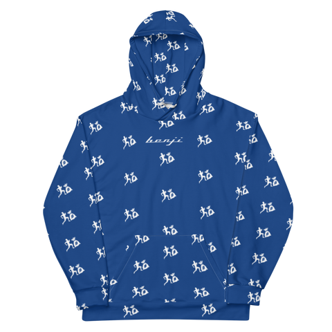 "Run It Up Stacked Benji" Bleu (White logo) Hoodie