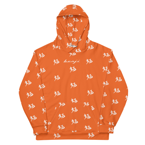 "Run It Up Stacked Benji" Orange (White logo) Hoodie