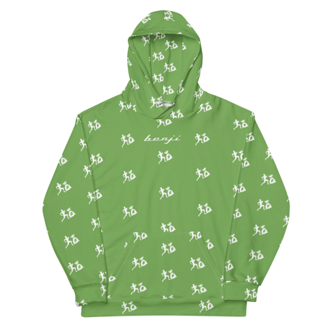 "Run It Up Stacked Benji" Green (White logo) Hoodie