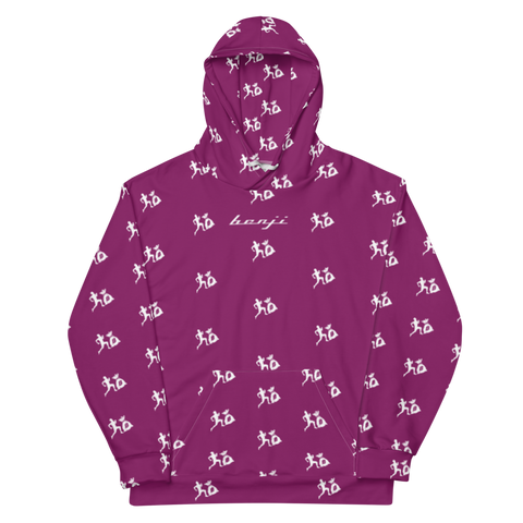 "Run It Up Stacked Benji" Eggplant (White logo) Hoodie