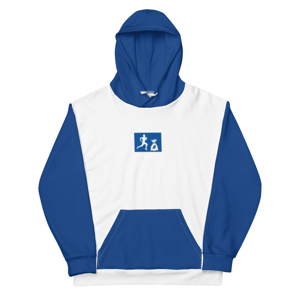 Sup. Run it up benji White Blue Sleeve White logo Premium Hoodie