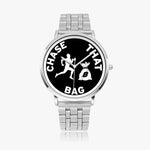 "Chase That Bag" Black (White logo) Instafamous Steel Strap Quartz watch