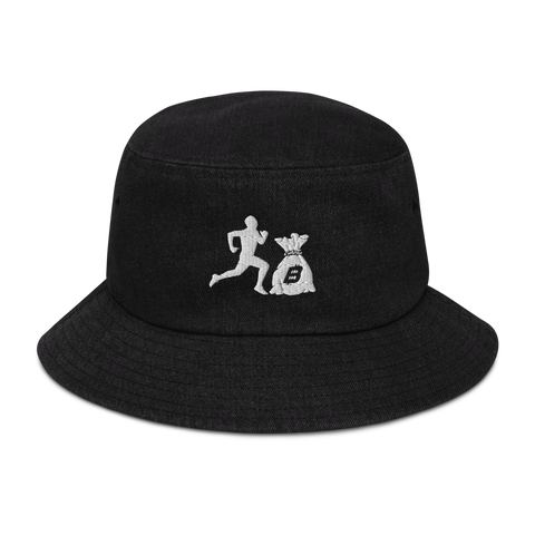 "Run it up" Black Denim (White logo) bucket hat