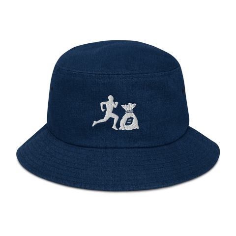 "Run it up" Classic Denim (White logo) bucket hat