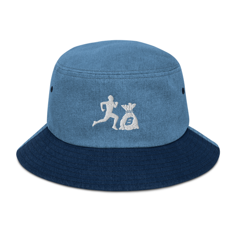 "Run it up" Two-toned Denim (White logo) bucket hat