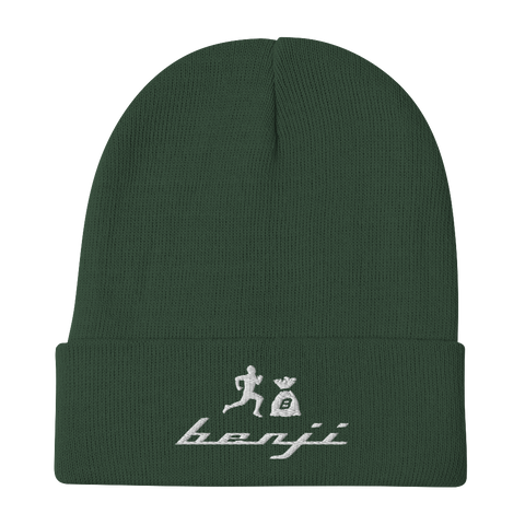 "Original Benji" Dark Green (White logo) Embroidered Beanie