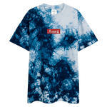 "W. Sup. Chase that bag" Blue (Red logo) Embroidered Oversized tie-dye t-shirt