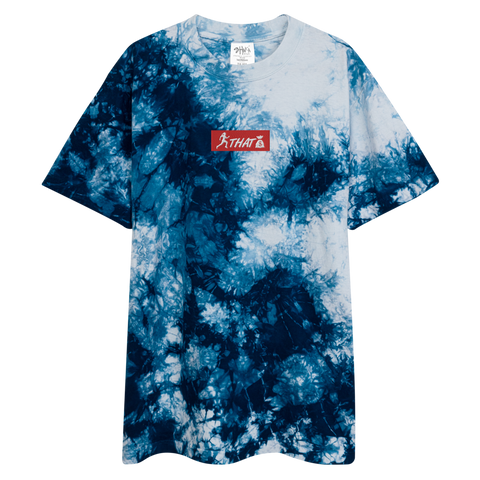 "W. Sup. Chase that bag" Blue (Red logo) Embroidered Oversized tie-dye t-shirt