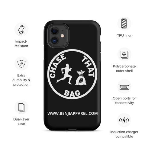 "Chase that bag" Black (White logo) Hard/Tough iPhone case