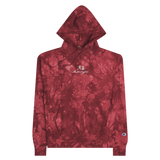 "Benji" (Red) White stitch Unisex Champion tie-dye *Embroidered* hoodie