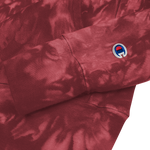 "Benji" (Red) White stitch Unisex Champion tie-dye *Embroidered* hoodie
