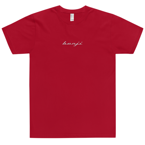 "Single Benji" Red (White logo) Embroidered T-Shirt