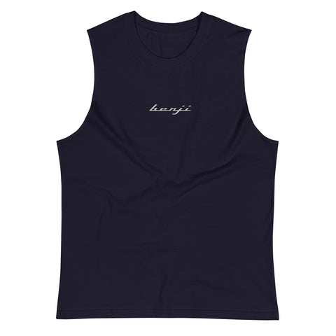 " Benji " Black (White logo) Embroidered Muscle Shirt