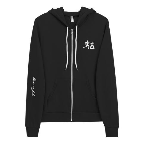 "Run it up" Black (White logo) W/ Side logo Zip-up Hoodie