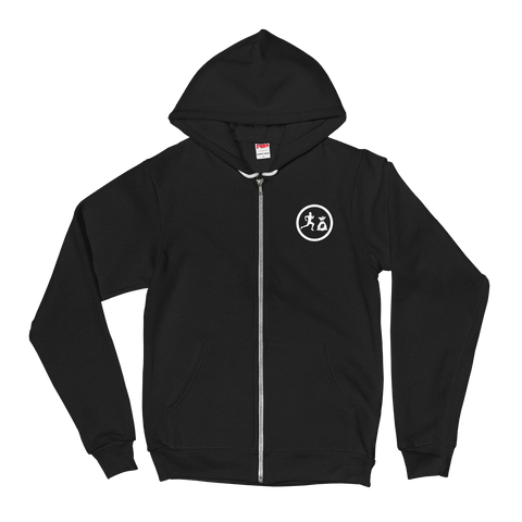 "Benji circle" Black (White logo) W/ Side logo Zip-up Hoodie