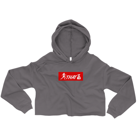 "W. Sup. Chase That bag" Storm Grey (Red logo) Crop Hoodie