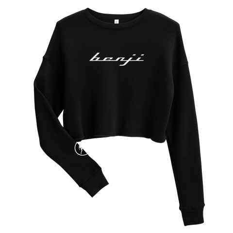"W. Benji/Runitup" Black (White logo) Crop Sweatshirt