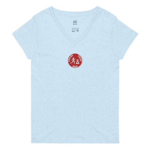 W. "Cir. CTB" Crystal Blue (Red logo) Embroidered Loose V-neck t-shirt