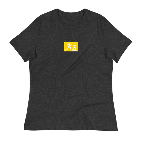 W. "Sup. Run it up" Heather Black (Yellow logo) Women's Relaxed T-Shirt