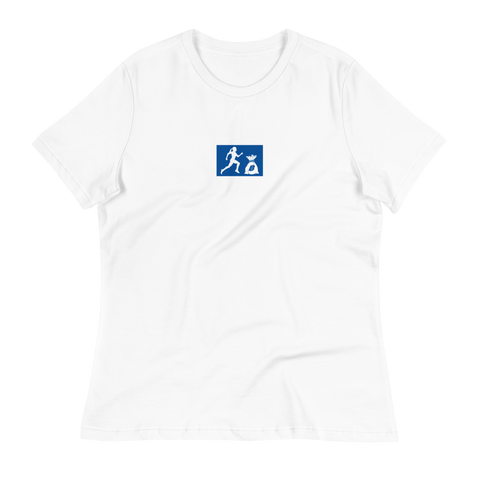"Sup. Run it up" White (Blue logo) Women's Relaxed T-Shirt