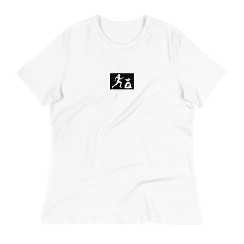 W. "Sup. Run it up" White (Black logo) Women's Relaxed T-Shirt
